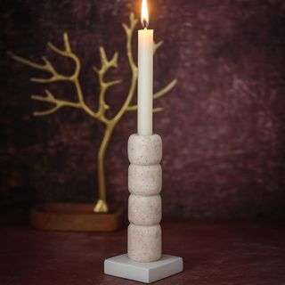 Stone T-Light & Metal Base Candle Holder