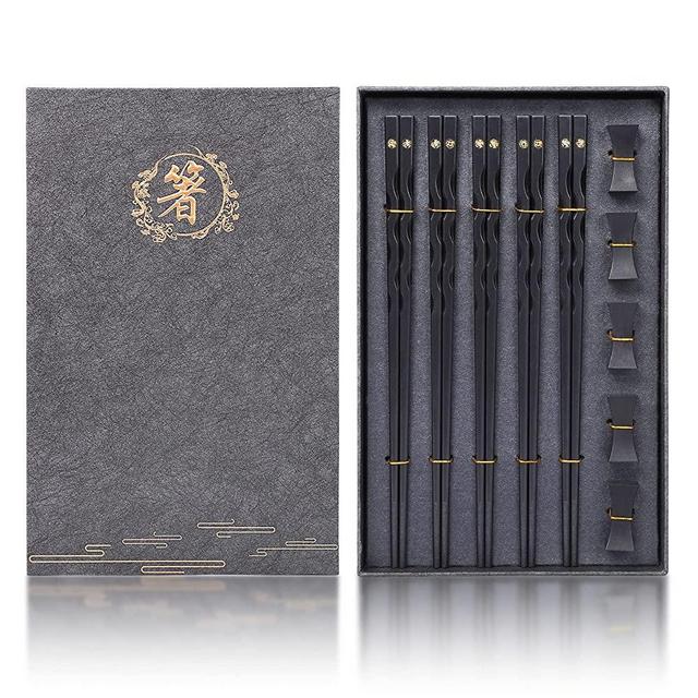 Chopsticks Reusable Chinese Japanese Fiberglass Chopsticks with Holder, Dishwasher Safe, Premium Quality Chopsticks Gift Set(5 pairs)