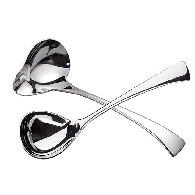 IMEEA 7" Sauce Drizzle Spoon 7.6" Gravy Soup Spoon 18/10 Stainless Steel, Set of 2 (Drizzle Spoon + Soup Spoon)