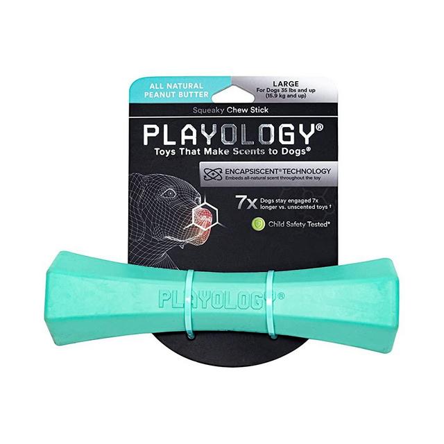 Playology Squeaky Chew Stick Dog Toy, for Large Dogs (35lbs and Up) - for Moderate Chewers - Engaging All-Natural Peaut Butter Scented Toy - Non-Toxic Materials