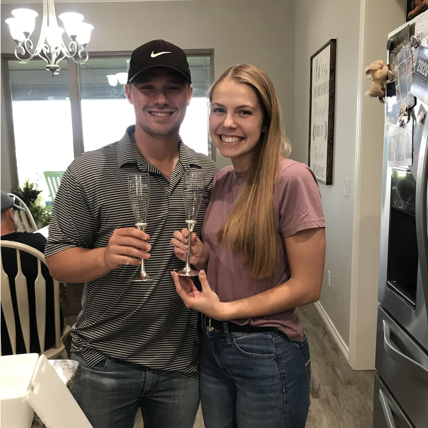 The sweetest wedding gift from Kristen's Mimi and Papa. Champagne glasses with our names engraved on them!