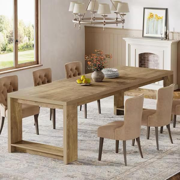 BYBLIGHT Extra Long Rectangular Wood 86.61 in. 4-Legs Dining Table Seats 6-8, Farmhouse Narrow Kitchen Table with Pedestal Base BB-SL0012YQ