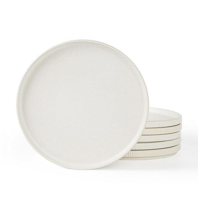 famiware Salad Plates for 6, 8 inches Plate Set, Scratch Resistant, Stoneware Dinnerware, Kitchen Modern Rustic Serving Dishes, White Matte