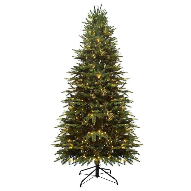 Yokayoay 6FT Pre-lit Christmas Tree, Holiday Artificial Christmas Tree with 250 LED Lights, 1481 Branches Tips and Foldadble Metal Stand, Artificial Spruce for Home, Office, Party