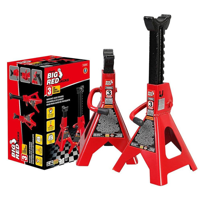 Big RED 3 Ton (6,600 LBs) Jack Stands, with Adjustable Lock Car Jack Stand, Fit for Vehicle, Red, 2 Pack