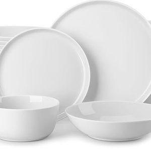 MALACASA 24 Pieces Gourmet Porcelain Dinnerware Sets, Premium Plates and Bowls Set, High-Fired Ceramic Dishes Set for 6, Chip & Scratch Resistant, Microwave Dishwasher Safe, White, Series LEXI