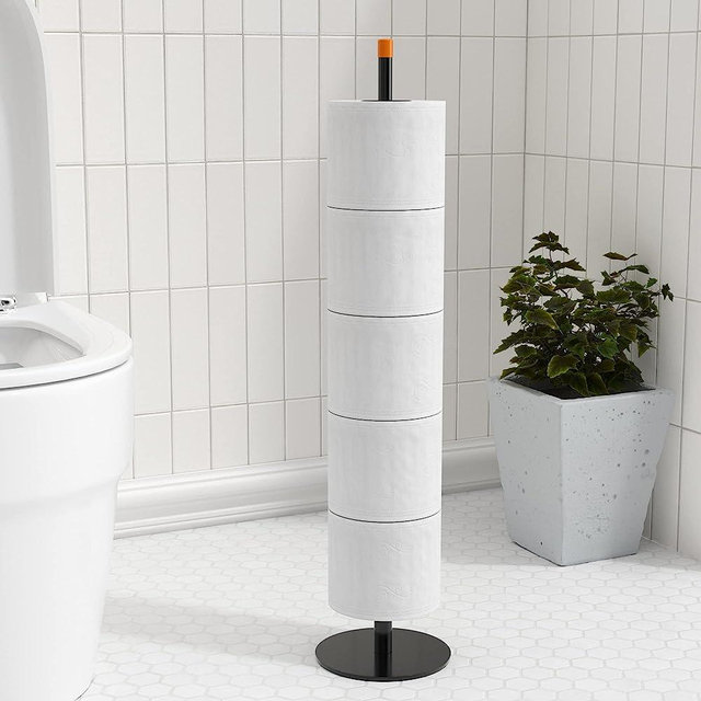Black Toilet Paper Holder Stand for Bathroom Toilet Paper Storage,Stainless Steel Freestanding Toilet Paper Holder with Shelf 5.5CM Hold 5 Paper Rolls,Fashion Bathroom Toilet Paper Roll Holder Stand