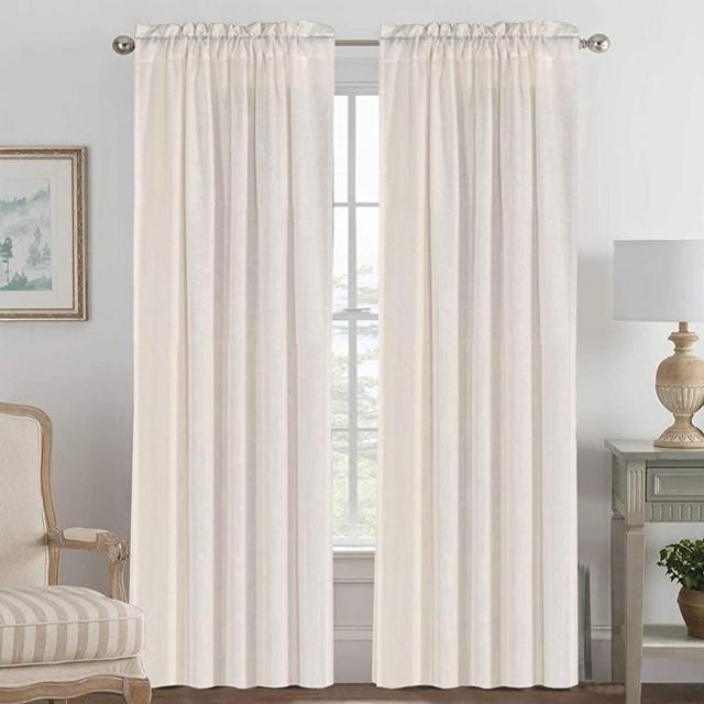 Living Room Linen Curtains Home Decorative Privacy Window Treatment Energy Saving Rod Pocket Panels for Bedroom (Set of 2, Natural, 52x84 - Inch)