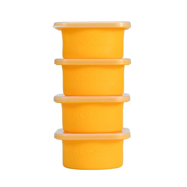 KEVJES Stackable Silicone Artisan Pizza Dough Proofing Proving Containers with Lids pizza making accessories-4 pack-500ml portion (Yellow)