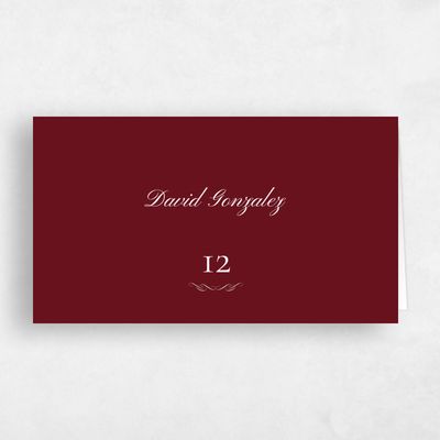 Burgundy, Red Wedding Place Card - Abbey