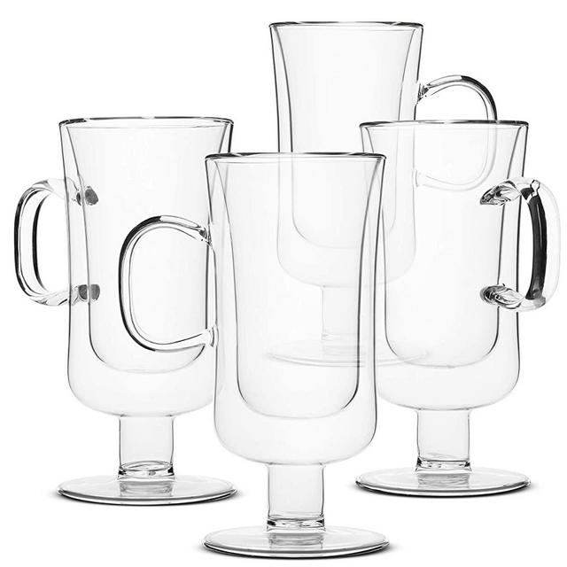 BTaT- Irish Coffee Mug, Coffee Glass, Set of 4 (10oz, 300ml), Double Wall Glass Irish Coffee Cup, Tea Cups, Latte Cups, Glass Coffee Mug, Beer Glasses, Latte Mug, Clear Mugs, Glass Cups, Glass Tea Mug