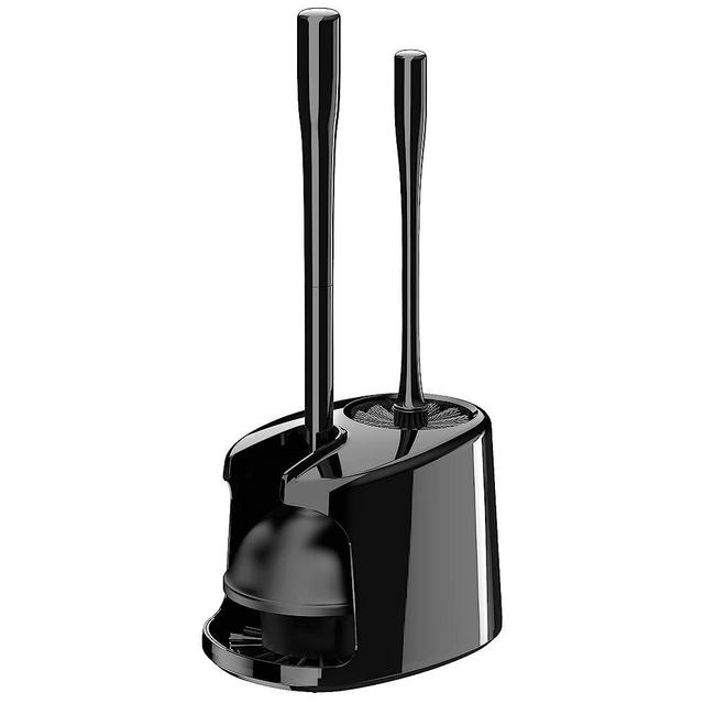 MR.SIGA Toilet Plunger and Bowl Brush with Holder, Heavy Duty Toilet Brush and Plunger Set for Bathroom Cleaning, Black, 1 Set