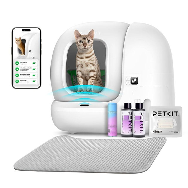 PETKIT 2025 Upgraded Automatic Cat Litter Box 2-Way Odor Remover & 20 Trash Bags,App Control Smart Robot with Anti-Scratch Inner Mat, Self-Cleaning Cat Litter Box True Integration & Structure Safety