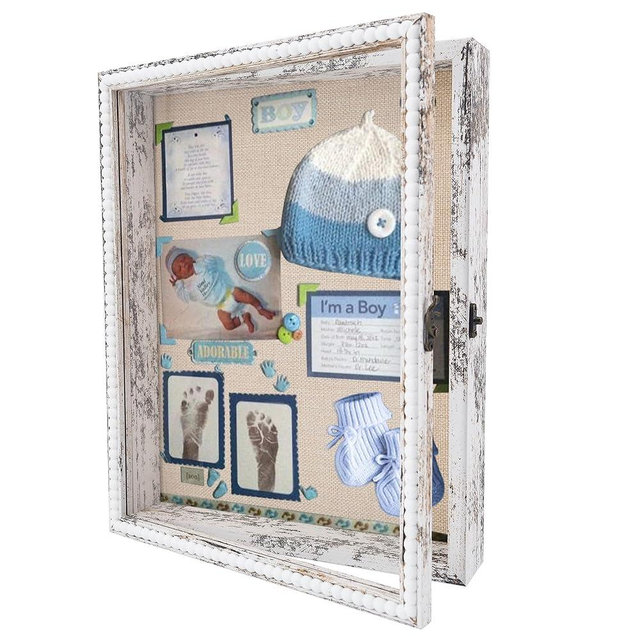 FramePro Shadow Box Deep Front Open with Hinge Beaded Designed Display Case with Linen Back, Picture Frame Wedding Bouquet Memorabilia Medals Photos Memory Box for Keepsakes White 13x16