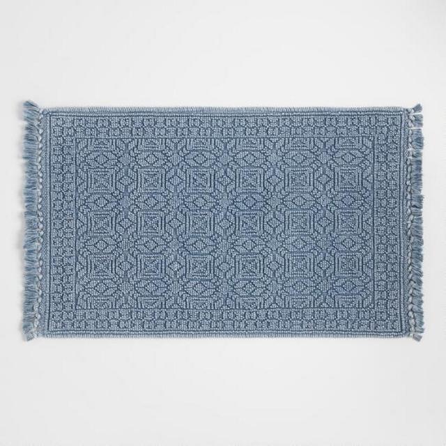 Vintage Indigo Geo Stonewashed Bath Mat
