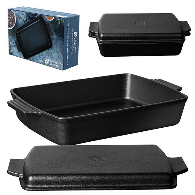 2-In-1 Pre Seasoned Cast Iron Dutch Oven With Skillet Lid,Casserole Dish,Baking Dish,Griddle pan, 6QT, 9"x13"