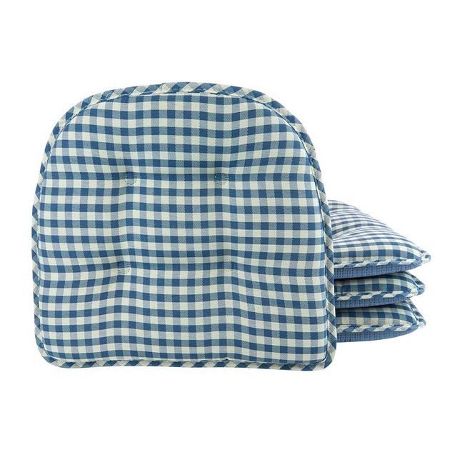 Klear Vu Omega Non-Slip Chair Cushions, Assembled in USA, U-Shaped Skid-Proof Seat Pads for Dining Room, Kitchen, Office, 15"x16", 4 Pack, Gingham Blue 4 Count