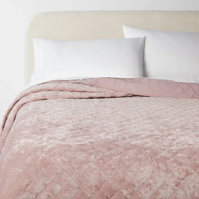 Full/Queen Luxe Diamond Stitch Velvet Quilt Mauve - Threshold™: OEKO-TEX Certified, Polyester Fill, Year-Round Comfort