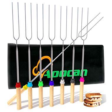 Aoocan marshmallow roasting sticks Telescoping Rotating Smores Skewers Hot Dog - 32 inches - Set of 8 smores sticks for fire pit, Campfire, Camping, Bonfire and Grill