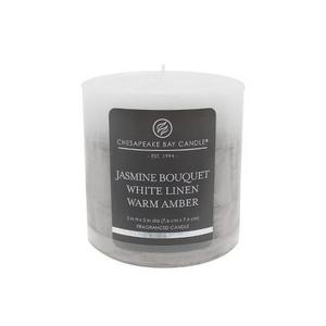Layered Pillar Candle Jasmine Bouquet/White Linen/Warm Amber 3" - Chesapeake Bay Candle