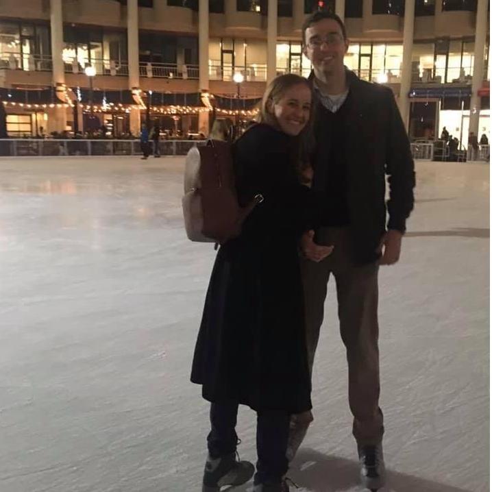 Teaching Will to ice skate! Unfortunately, he wasn't able to get help from the penguin stands since they were only as tall as his knees...I really didn't realize that would be an issue. - Jessica
