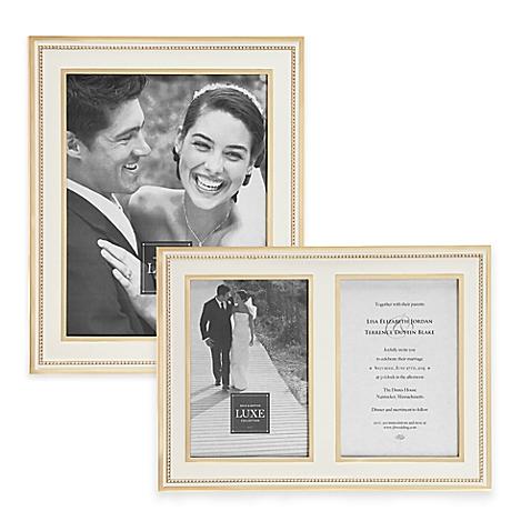 Reed & Barton Luxe Collection 5-Inch x 7-Inch Facets Double Picture Frame in White/Gold