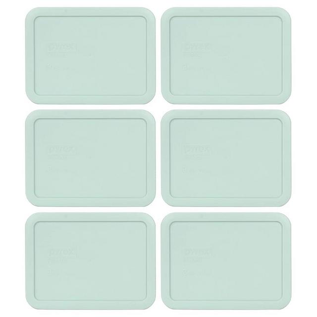 Pyrex 7210-PC 3 Cup Muddy Aqua Rectangle Plastic Food Storage Lid - 6 Pack Made in the USA