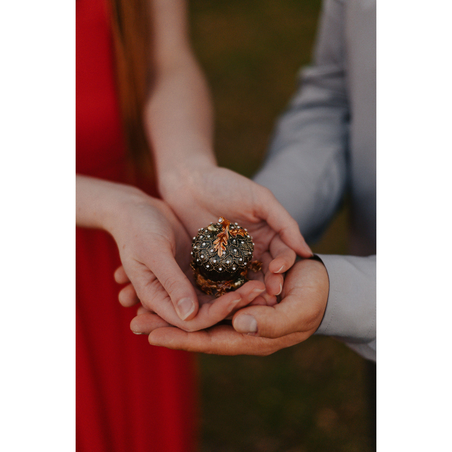 Vic's Engagement Gift for Emily, an acorn jewelry box for her ring. Photo Credit: Lindsey Angus of HeartSpeaksVisuals, our Engagement and Wedding Photographer.
