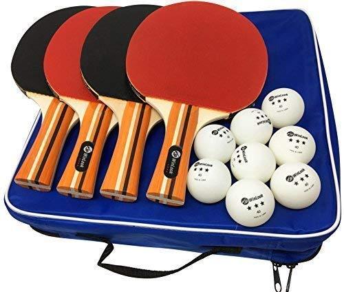 JP WinLook Ping Pong Paddle - 4 Pack; Pro Premium Table Tennis Racket Set; 8 Professional Game Balls; Rubber Spin Bat; Training Accessories Racquet Bundle Kit; Portable Cover Case; Indoor Outdoor