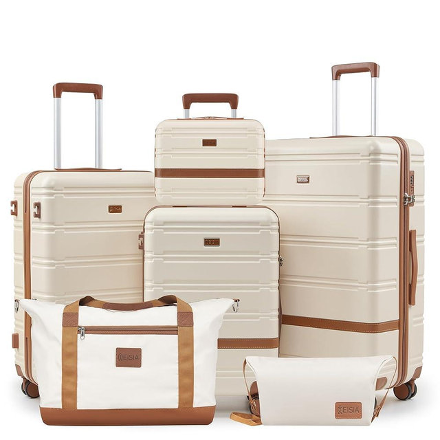 NEISIA Luggage Sets, Suitcase with Spinner Wheels, PC+ABS Hardshell Travel Luggage Set with TSA Locks,Lightweight Rolling Luggage，Carry on suitcase with YKK Zippers (Beige)