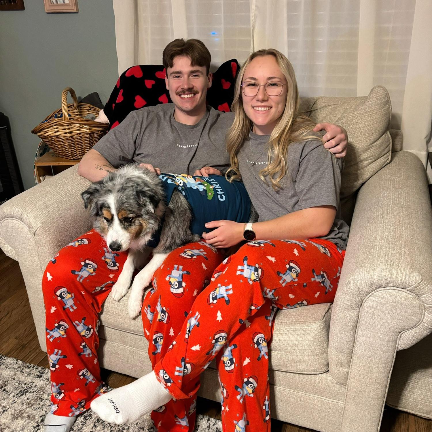 Our first Christmas spent together, complete with matching pajamas and a photo with Duke