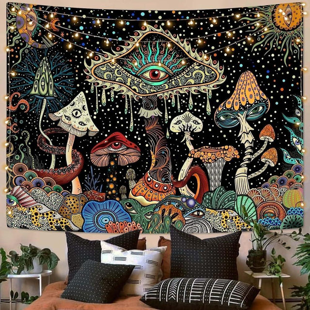 Yeoiat Mushroom Tapestry Hippie Tapestry for Bedroom Cute Tapestries Aesthetic Wall Tapestries Hanging for Bedroom Dorm Living Room (Mushroom, 70.00" x 90.00")