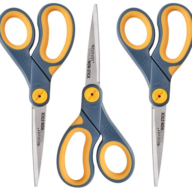 8" Straight Titanium Bonded Non-Stick Scissors with Adjustable Glide Feature, 3pk (15454), Grey/Yellow