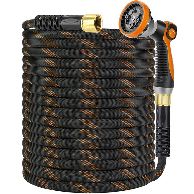 KETTOYA Non-Expanding Garden Hose 100 ft, Kink Free Flexible Water Hose with 10-Pattern Spray Nozzle, Lightweight Hose Pipe, Leak Proof, 3/4" Swivel Connectors, Super Fabric, Portable Storage Strap