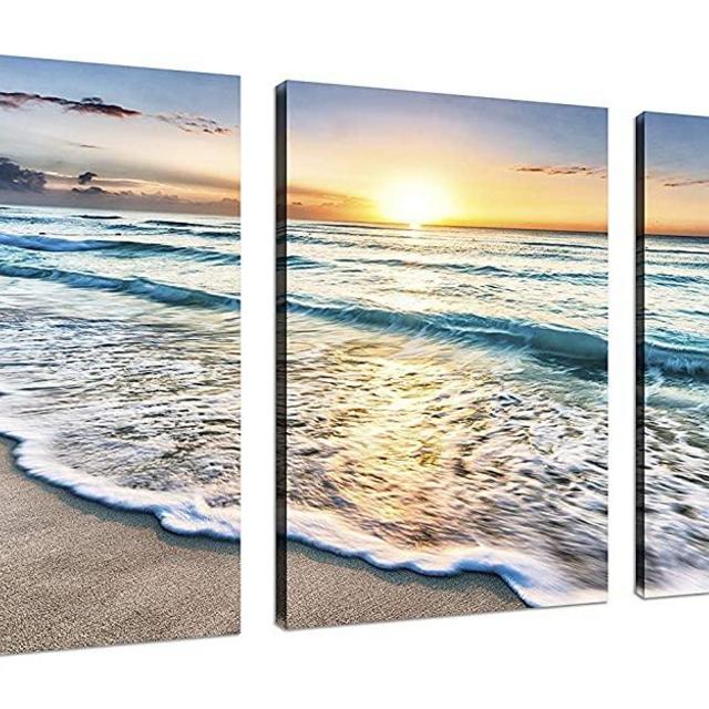 TutuBeer 3 Panel Beach Canvas Wall Art for Home Decor Blue Sea Sunset White Beach Painting The Picture Print On Canvas Seascape The Pictures for Home Decor Decoration,Ready to Hang