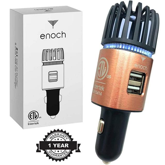 Enoch Car Air Purifier with USB Car Charger 2-Port. Car Air Freshener Eliminate Odor, Dust, Pollen. Removes Smoke, Pet and Food Odor, Ionic Ozone. Ionic Car Deodorizer. Color - Rose Gold