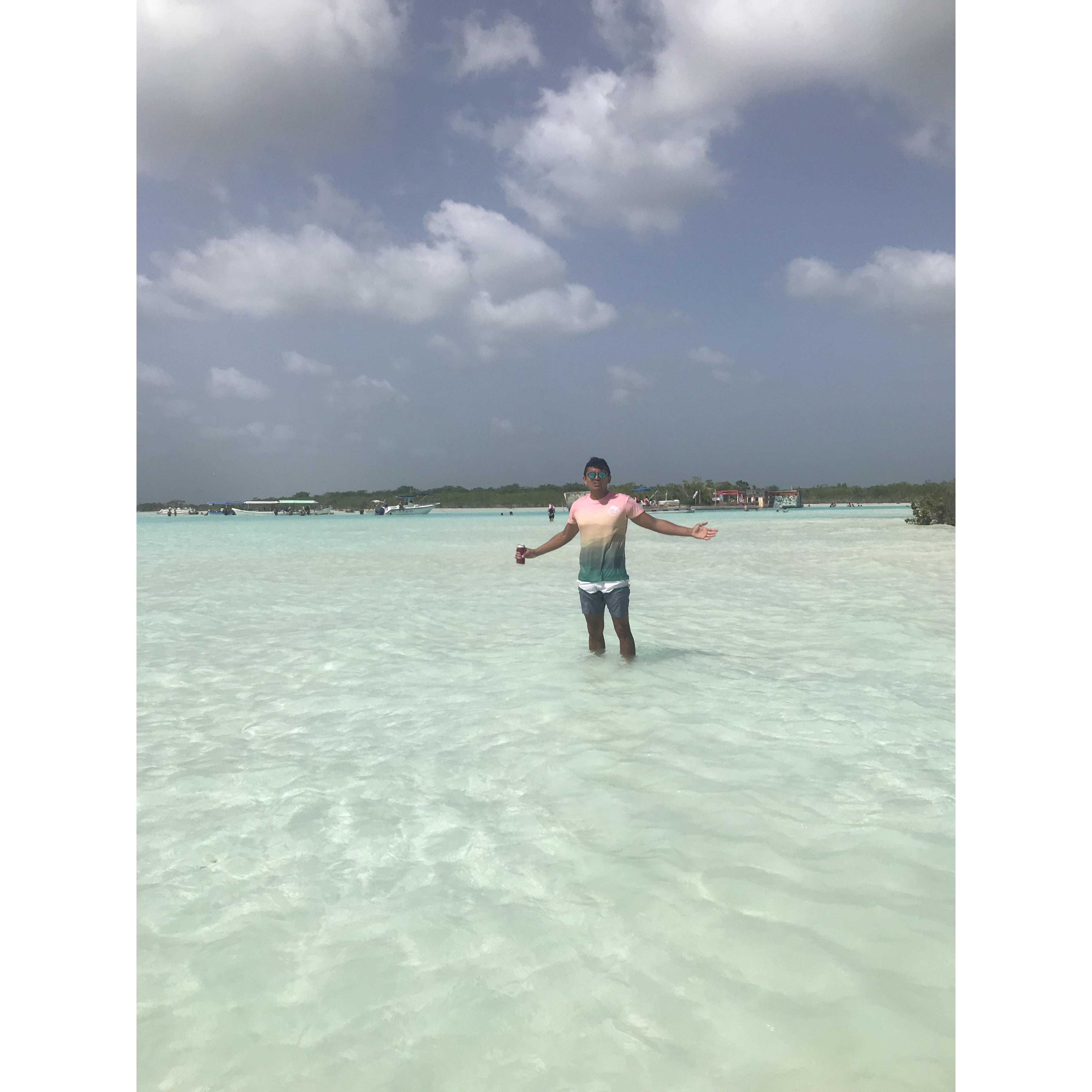 Enjoying the gorgeous water on one of our favorite trips: Bacalar, Mexico (on the Yucatan Peninsula) June 2019.