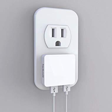 Nekmit Dual Port Ultra Thin Flat USB Wall Charger with Smart IC,White