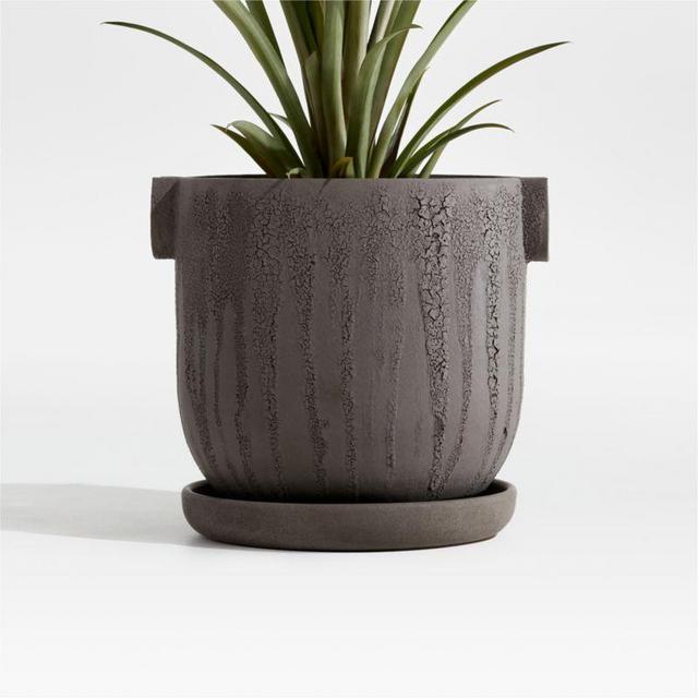 Crucible Small Black Terracotta Planter with Saucer by Athena Calderone