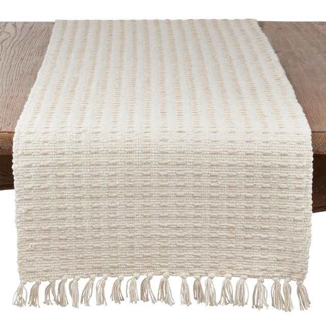 Saro Lifestyle Dashed Woven Table Runner, 16"x108", Beige