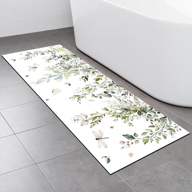 FNLNDO Sage Green Bathroom Rugs Long Leaf Bath Mats Eucalyptus Spring Bathroom Decor Absorbent Non Slip Bath Rug with Rubber Backing for Home Laundry 17X47 Inch (Sage Green, 17X47 Inch)