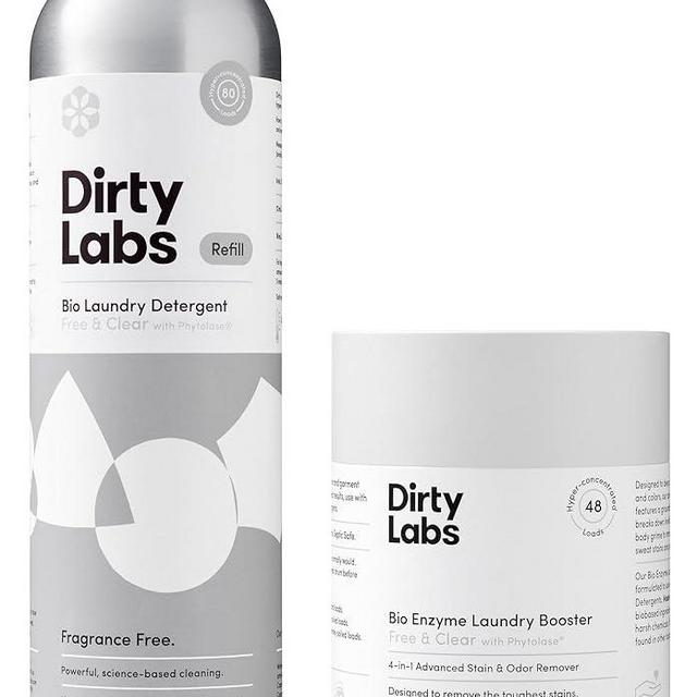 Dirty Labs | Unscented Sustainable Set | Free & Clear 80 Loads & Bio-Enzyme Booster | Hyper-Concentrated | High Efficiency & Standard Machine Washing | Nontoxic, Biodegradable