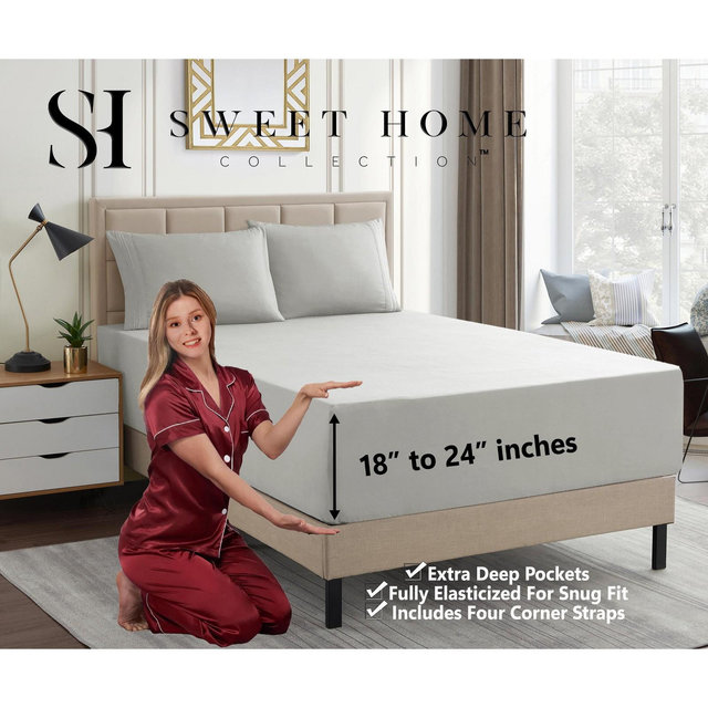 Sweet Home Collection | 4-Piece Bed Sheets Set - Luxury Bedding Set, EXTRA DEEP pocket - King, Silver