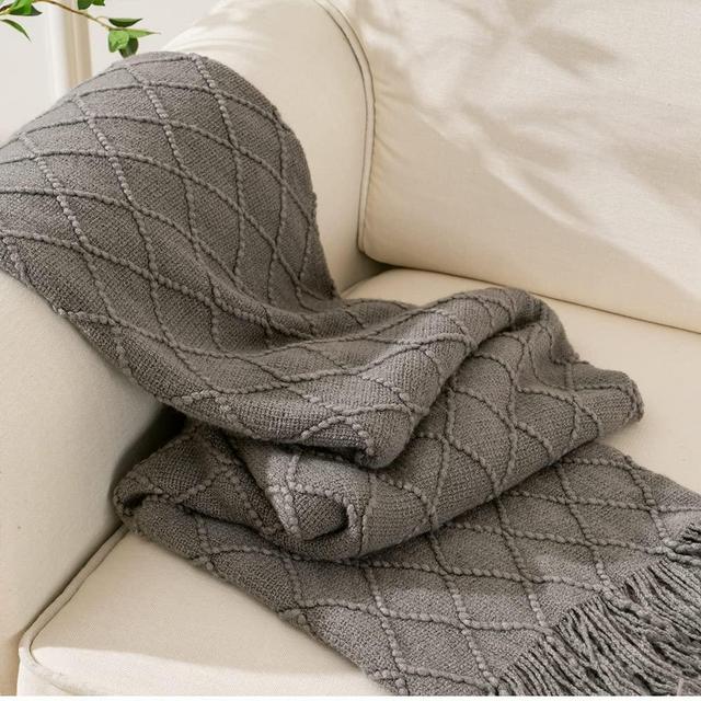 BATTILO HOME Dark Grey Throw Blanket for Couch, Solid Boho Throw Blanket for Home Decor, Bed Throws for Foot of Bed, 50"x60"