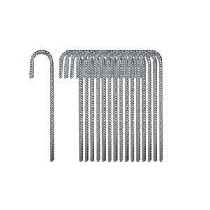Garden Stakes 16 Pack Pinnacle Mercantile Anti Rust Rebar Stakes J Hook Heavy Duty Galvanized Steel Ground Anchors 12 inch Long 3/8 inch Round Chisel Point End Made USA