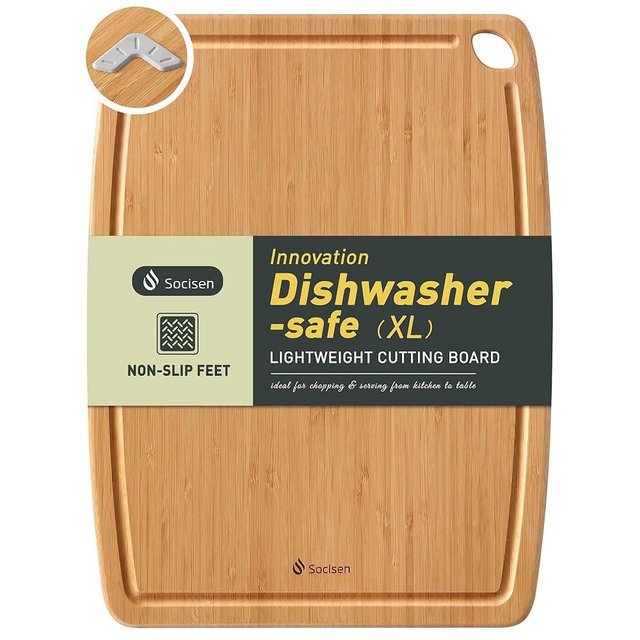 Lightweight Durable Bamboo Cutting Board with Non-Slip Feet, Extra Large Big Wood Cutting Boards for Kitchen with Juice Groove, Wooden Charcuterie & Chopping for Fruit, Vegetables & Cheese