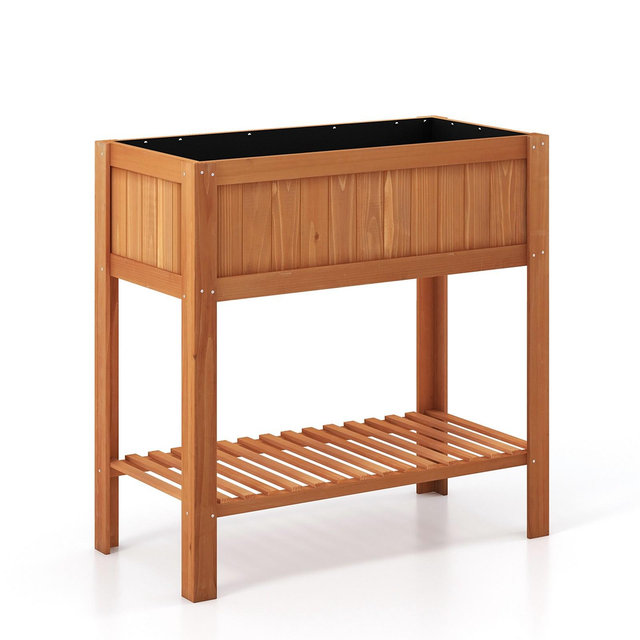 Costway Rectangle Wood Flower Planter Box Portable Raised Vegetable Patio