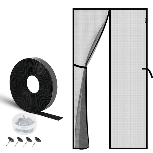 MAGZO Magnetic Screen Door 38'' x 82'', Upgraded Polyester Scratch-Proof, Mesh Net Curtain for Sliding Glass/Single/Patio/French/Front/Back Doors with Strong-Adhesive Hook&Loop, Black
