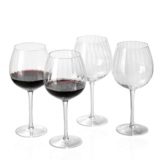 EVEREST GLOBAL Ribbed Optic Wine Glasses 23 oz set of 4