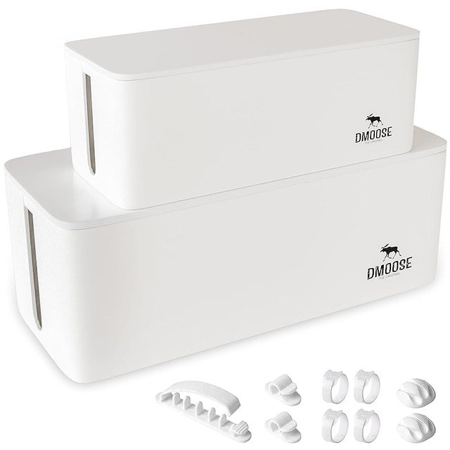 DMoose Large Cable Management Box Pack of 2 - Cord Organizer Box to Hide Power Strips - Pack of 2 White